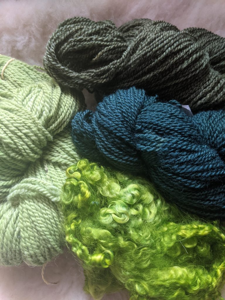 green wool roving and yarn made in Maine