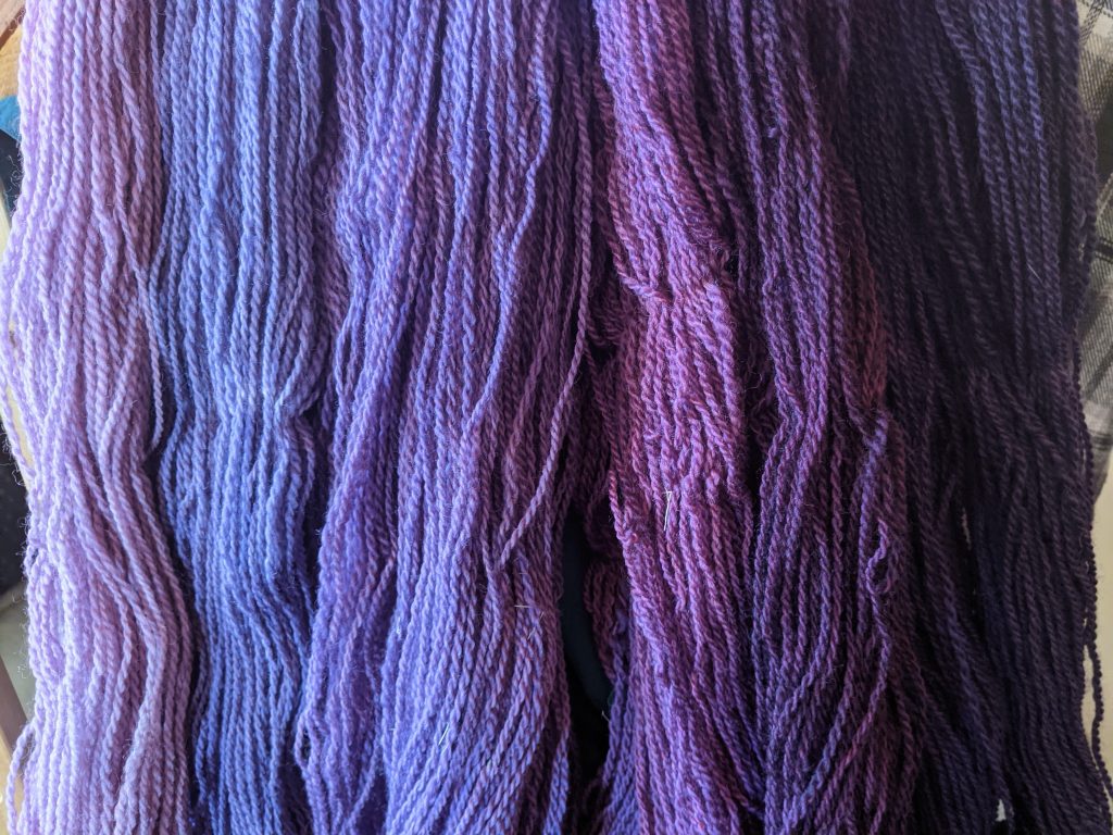 purple wool yarn spun and dyed in Maine